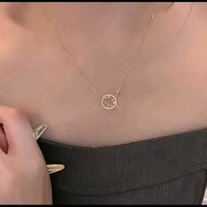New 925 Sterling Silver Diamond Gold Planet Pendant Necklace🎁